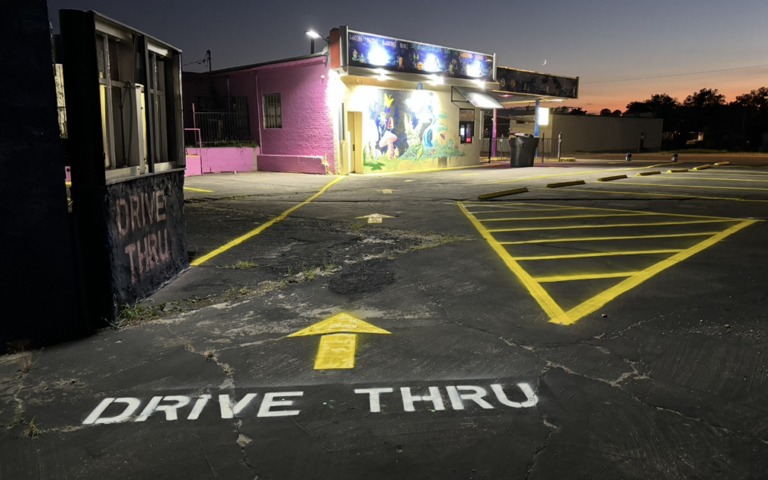 freshly painted parking lot lines.
