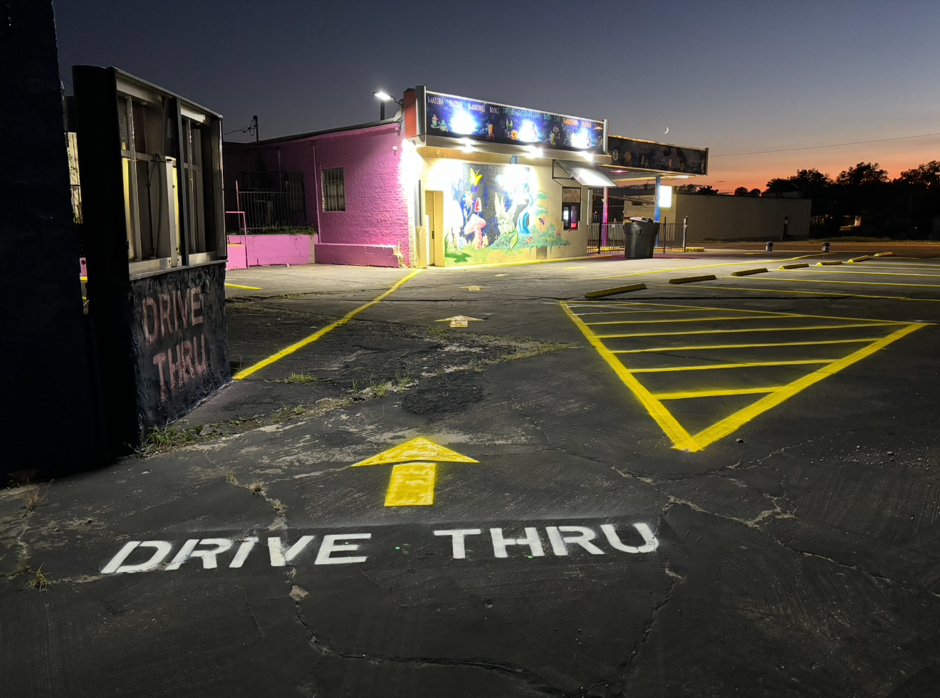 freshly painted parking lot at Mystical Boba 